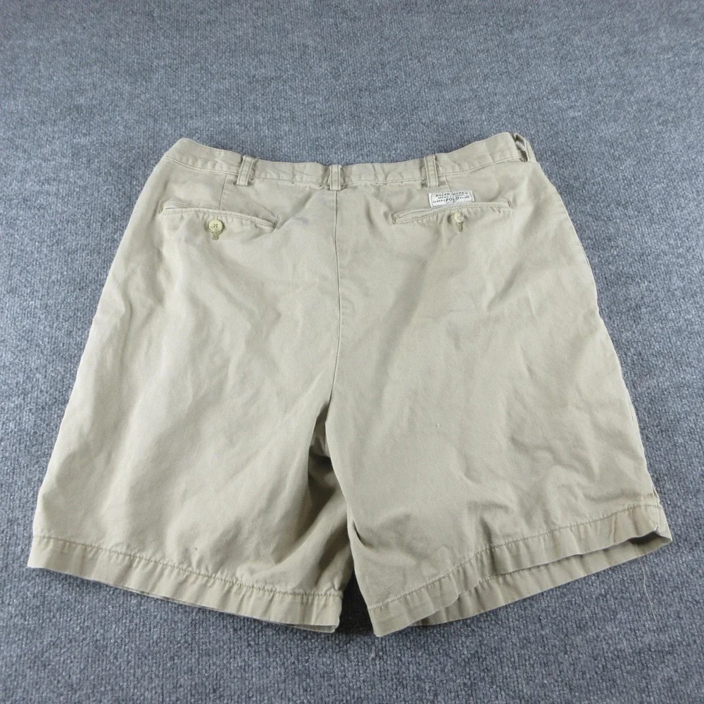 Polo Ralph Lauren Tyler Shorts Men 40 Beige Chink Pleated 9 Inseam Cotton Preppy